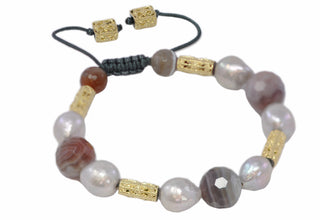 Agate and Pearl Beaded Pull Bracelet