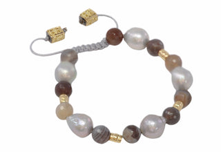 Agate and Pearl Beaded Pull Bracelet