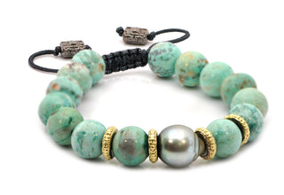 TAHITIAN PEARL AND TURQUOISE PULL BRACELET