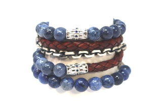 LEATHER AND SODALITE BEADED BRACELET