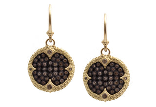 Carved Pave Disc Drop Earrings