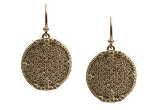 Carved Pave Disc Drop Earrings