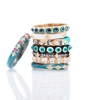 CRIVELLI AND PINK BAGUETTES ENAMEL STACK RING