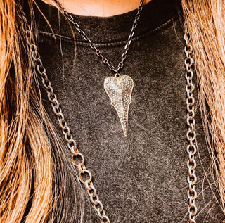 Champagne Diamond Pave Heart Shield Necklace