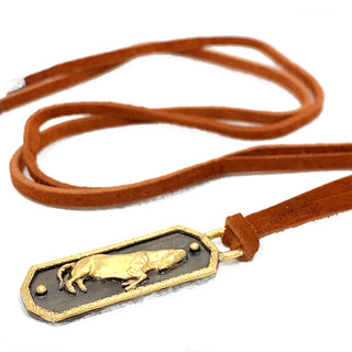Bull Shield Pendant Leather Necklace