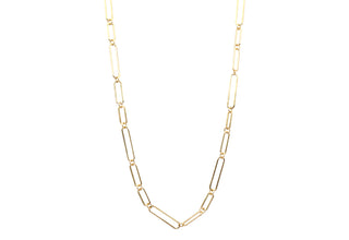 18k Yellow Gold long and short link paperclip necklace with toggle closure.  Adjustable at 16", 18", and 20"