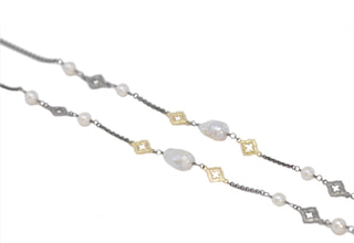 Pearl and Scroll Stations On Cable Chain Necklace