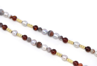 Botswana Agate, Pearls, and Garnet Beaded Necklace