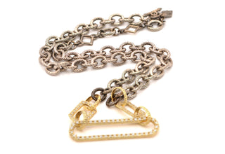 17"  CHAIN LINK NECKLACE WITH PAVE PAPERCLIP