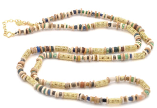32" BEADED NECKLACE WITH ANCIENT ROMAN GLASS AND CARVED