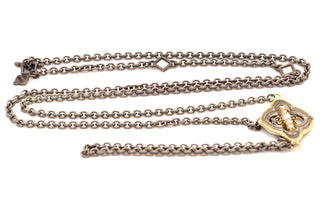 34" CHAIN LINK NECKLACE WITH PEARL SCROLL STATION