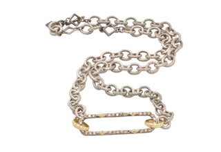 17" CHAIN LINK NECKLACE WITH PAVE PAPERCLIP