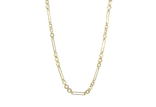 17" YELLOW GOLD CIRCLE AND PAPERCLIP CHAIN LINK NECKLACE