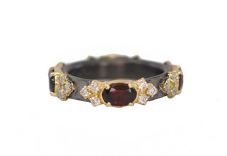 Oval Garnet Stations Stack Band Ring