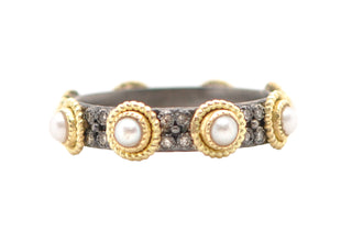 Pearl and Champagne Diamond Stack Band Ring