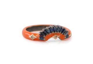Orange Enamel with Sapphires Stack Ring