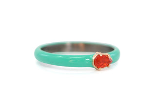 Green Turquoise Enamel with Mexican Fire Opal Stack Ring