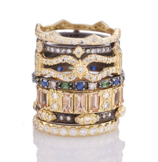 Wide Yellow Gold with Peach Imperial Topaz Stations Stack Ring