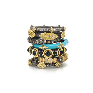 Rose Cut Black Sapphires Stack Band Ring with diamonds