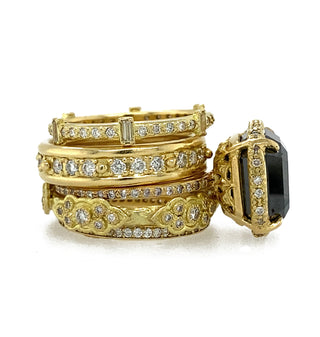 Pave Scroll Station Stack Band Ring